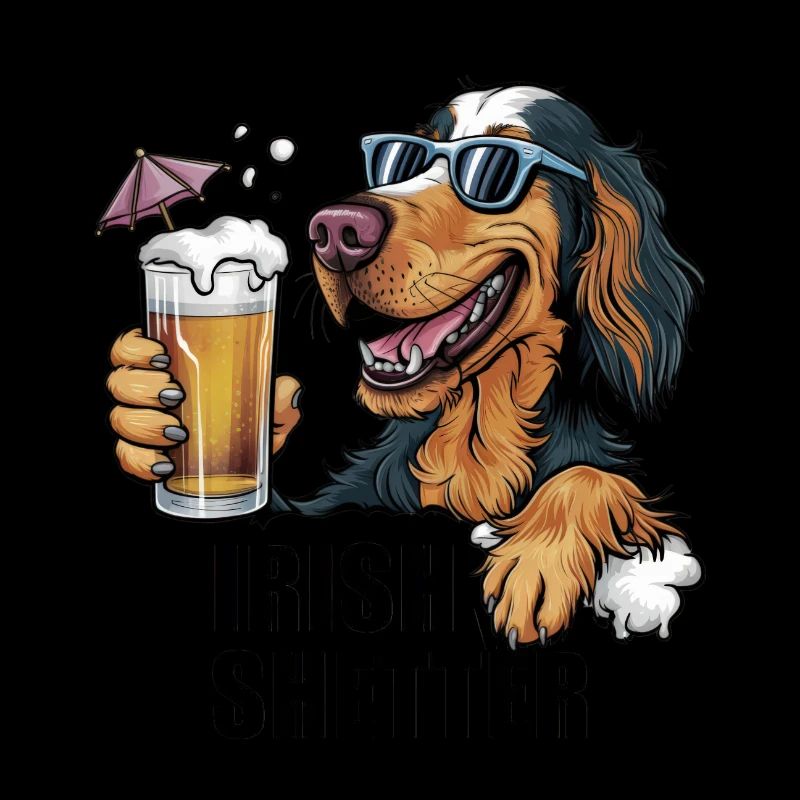 Cooler Irish Setter mit Bier und Sonnenbrille
