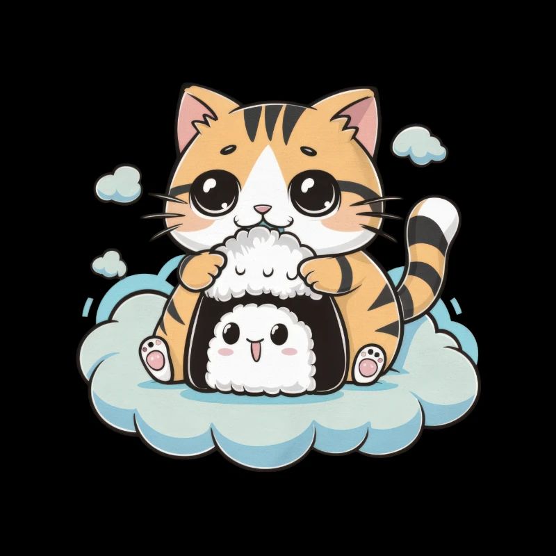 Chat Kawaii mignon avec onigiri