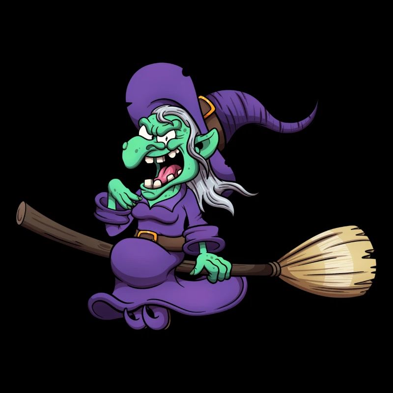 Crazy Laughing Witch On Broom