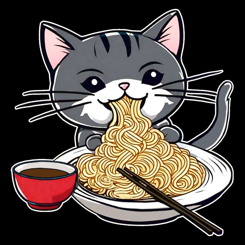 Chat mignon avec nouilles ramen