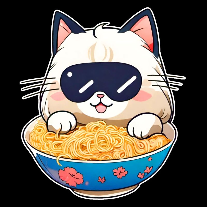Chat mignon avec soupe ramen