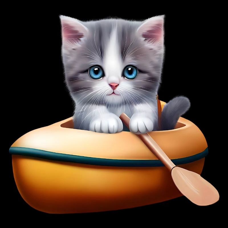 Chat mignon en kayak