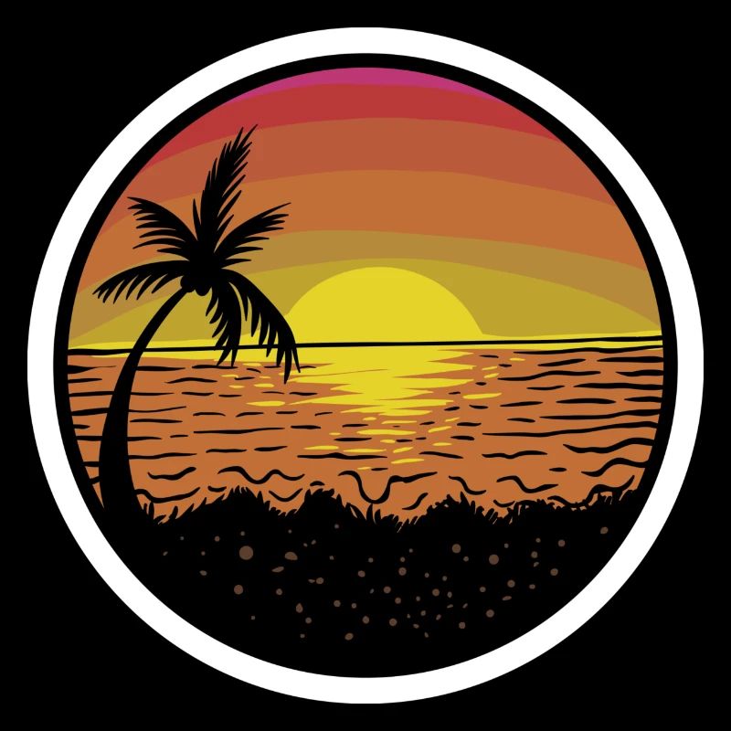 Beach Sunset Retro Sticker Meadow