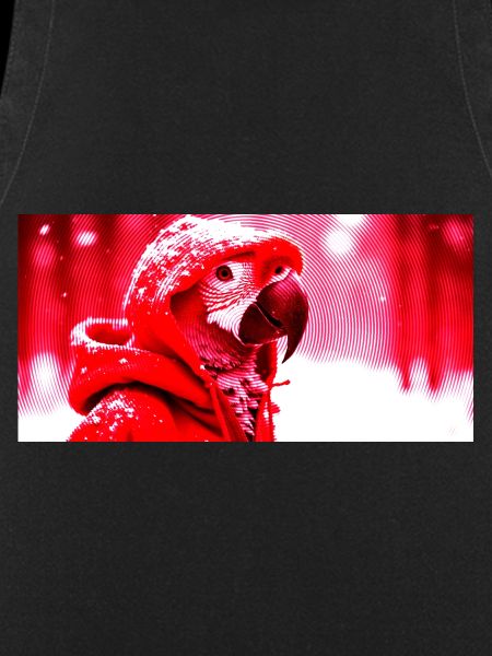 Roter Papagei mit rotem Kapuzenpullover