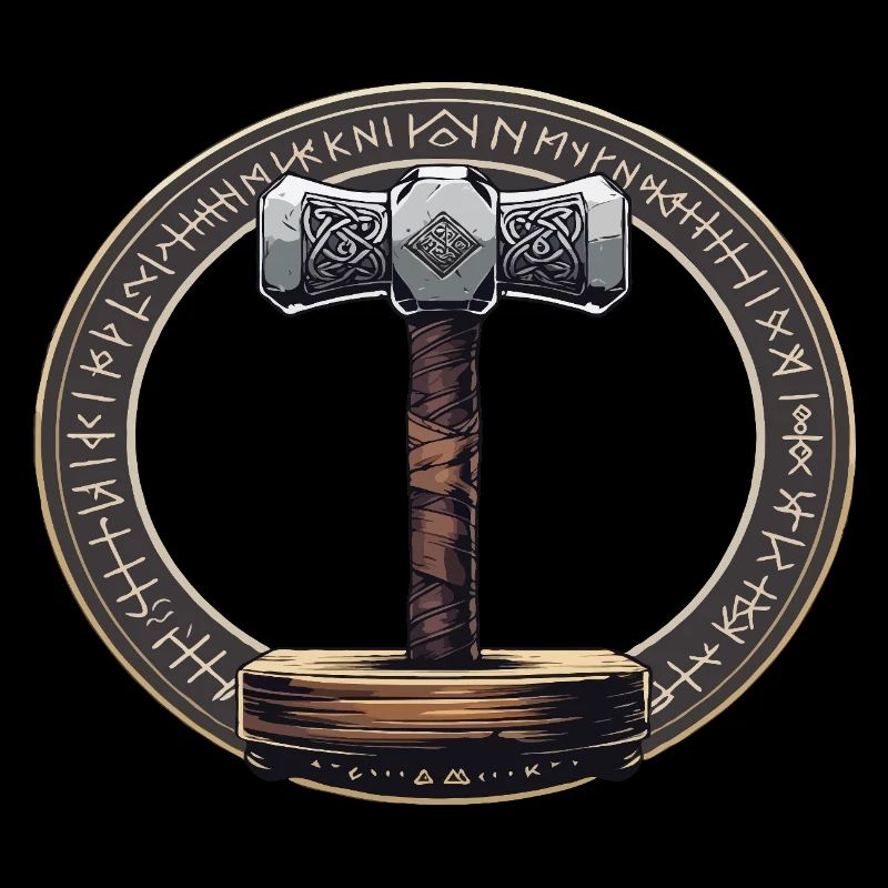 Viking Hammer Warrior Valhalla Runic Circle Thor