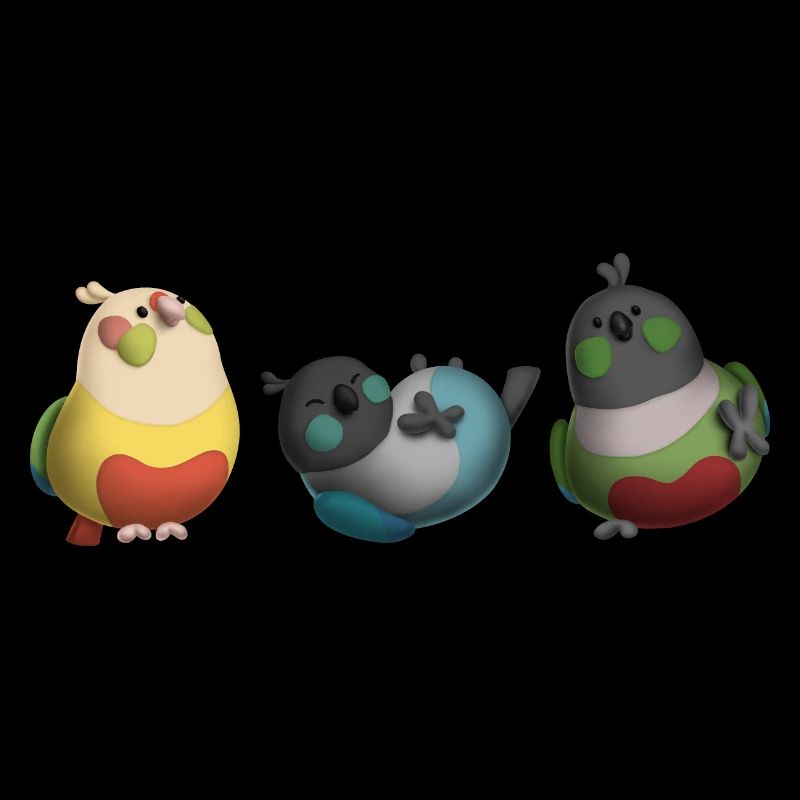 3 mignons conures à joues vertes, perroquets à l’aspect argile