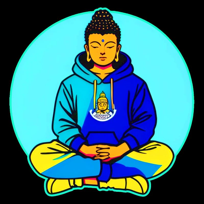 Bouddha en position de yoga avec sweat à capuche coloré