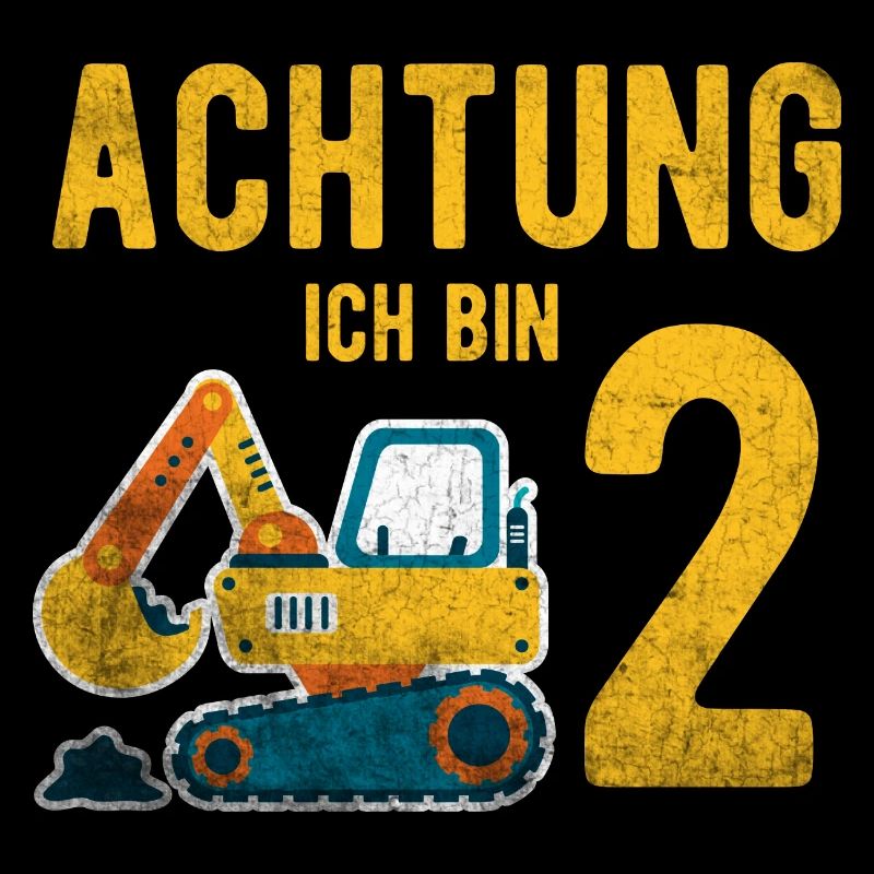 Kinder Achtung ich bin 2 Geburtstag 2 Jahre Bagger