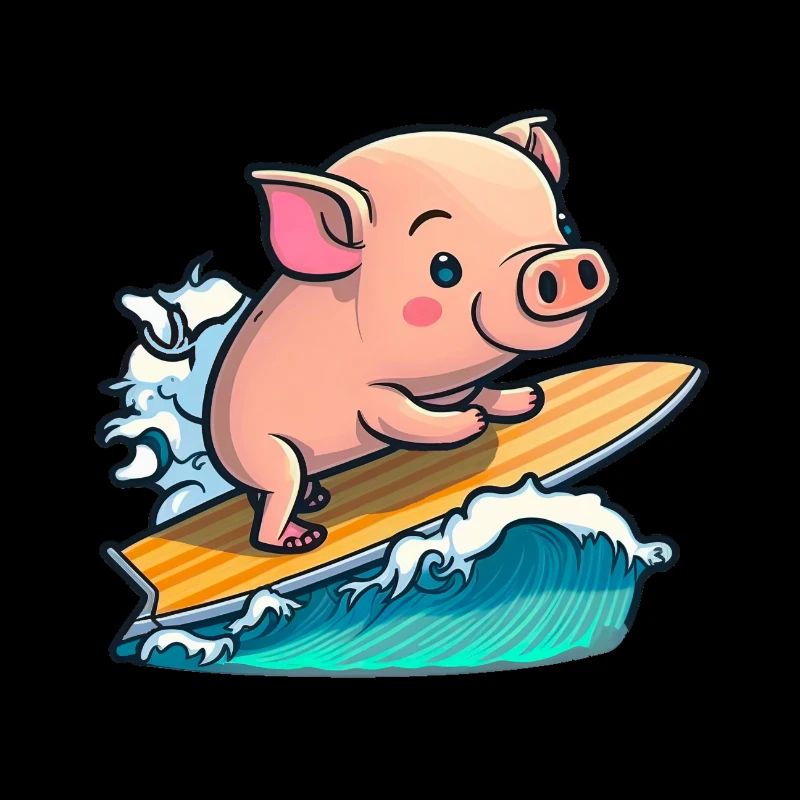 Süßes Schwein im Meer auf Surfboard surft surfen