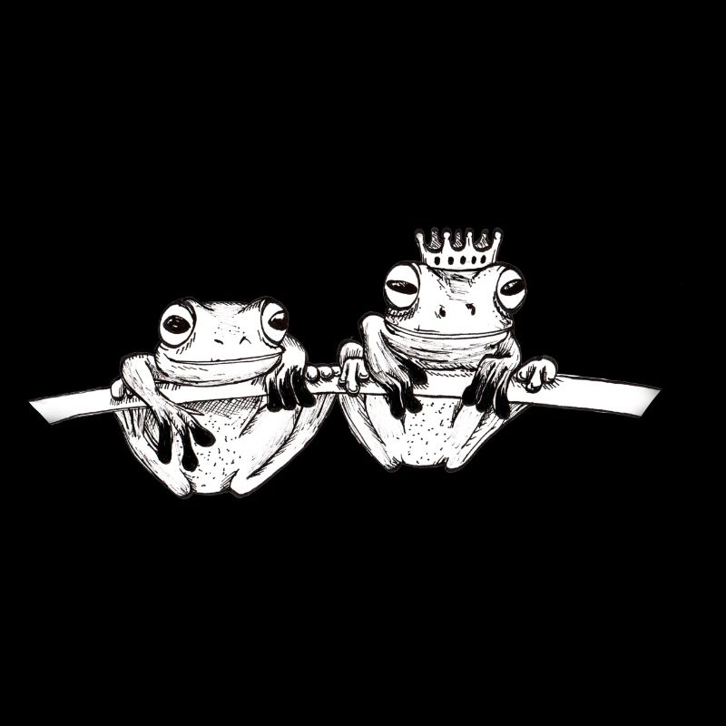 hand drawn frogs on a branch