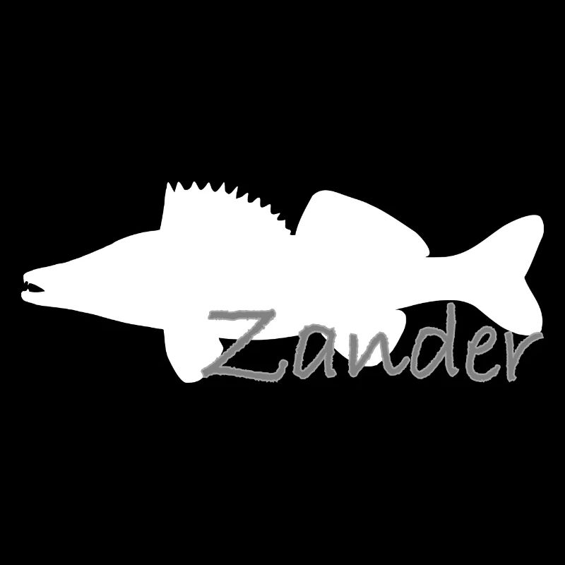 Zander in weiß mit grauer Schrift