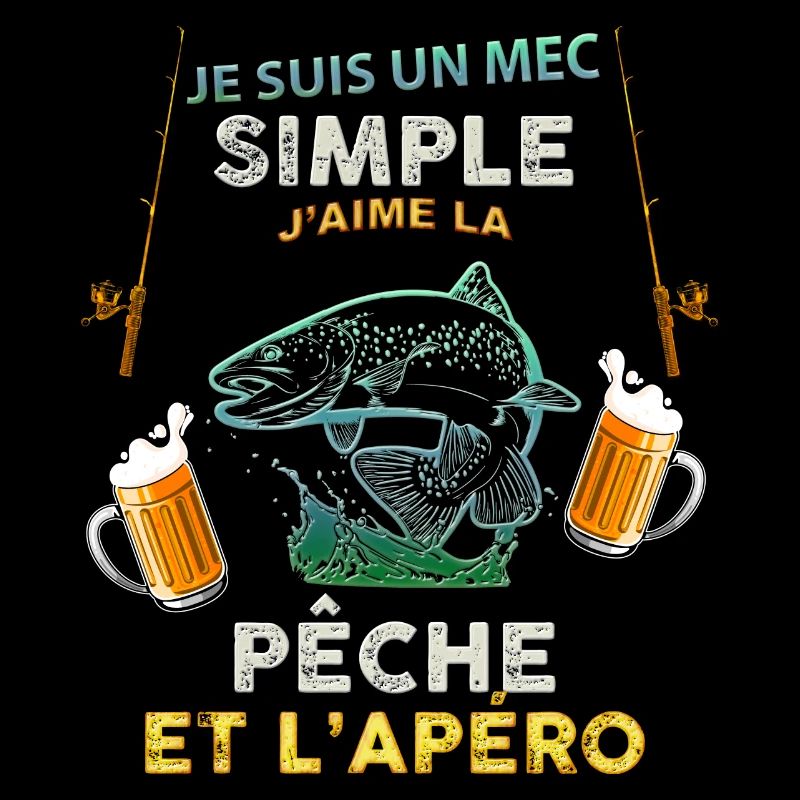 Pêcheur, pêche, poissons, et bière le bonheur
