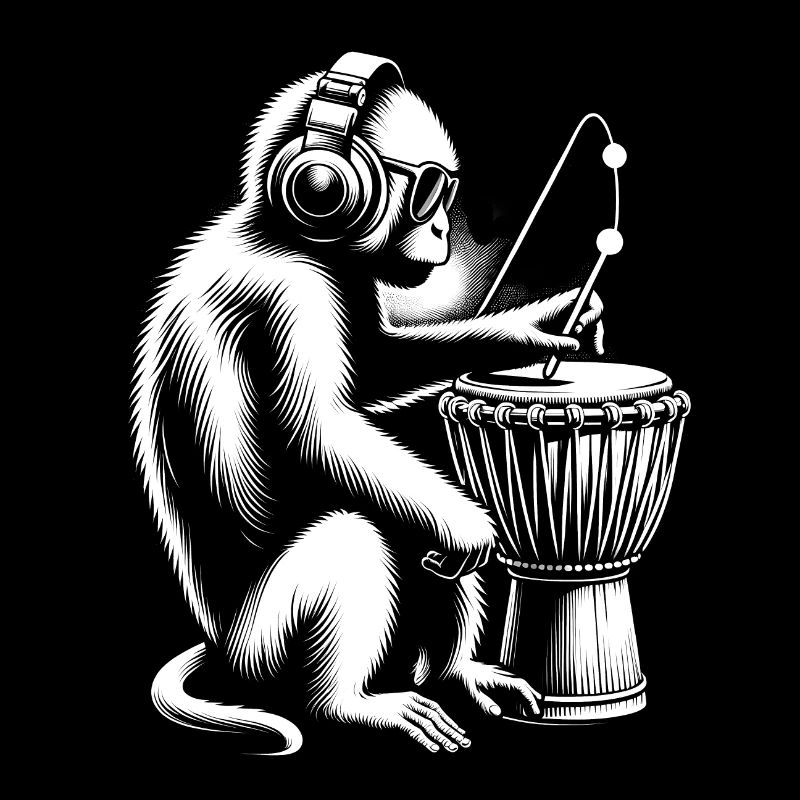 Affe mit Djembe - Djembe-Virtuose