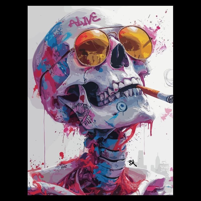 Smoking Skull, Totenkopf mit Zigarette