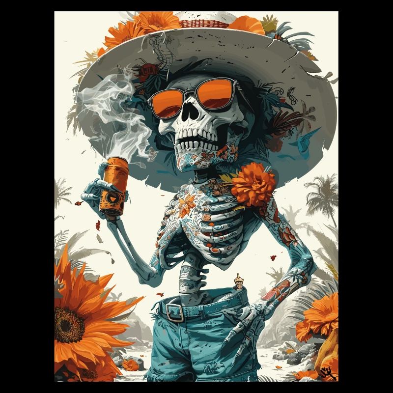 Smoking Skull, Totenkopf mit Zigarette