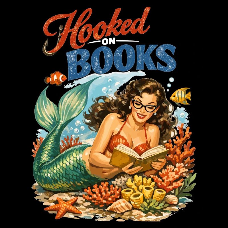 Retro Mermaid: Hooked on Books Pin-up Design