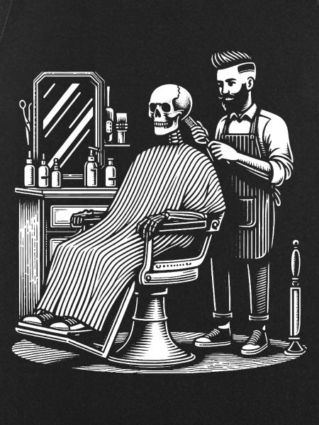 skeleton at the barber