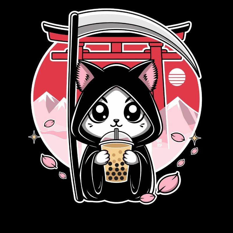 Grim Reaper Anime Cat Cherry Blossom