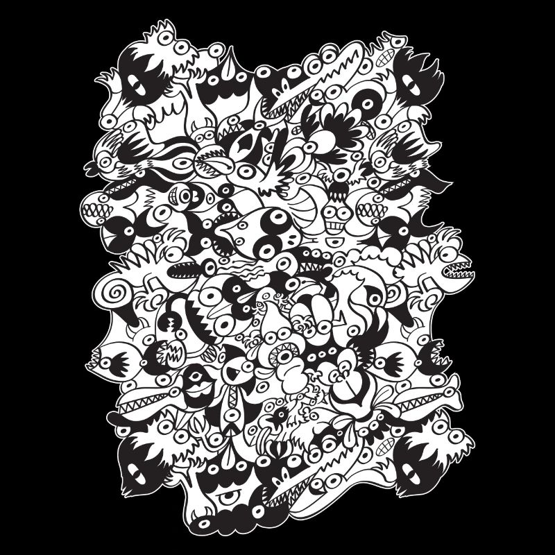 Scary black and white monsters doodle