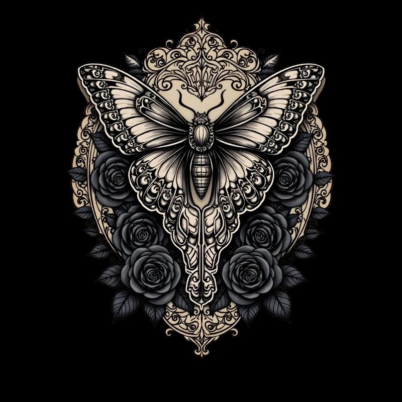 Moth with black roses