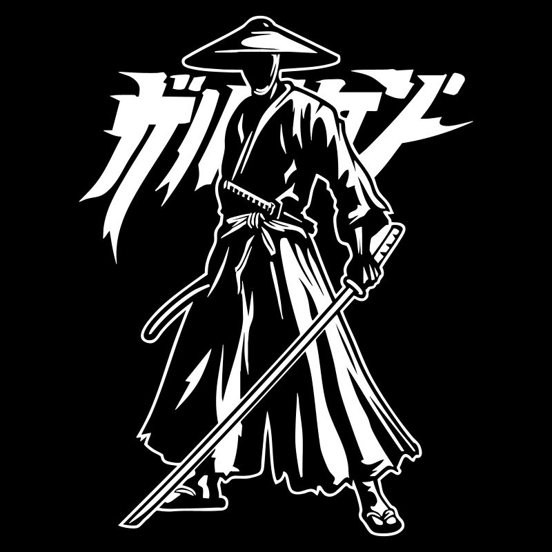 Samurai silhouette with katana and lettering