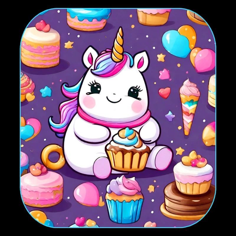 Cute Thick Unicorn with Cake and Cup Cakes