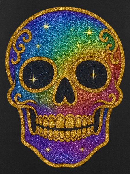 Rainbow Glitter Skull Halloween