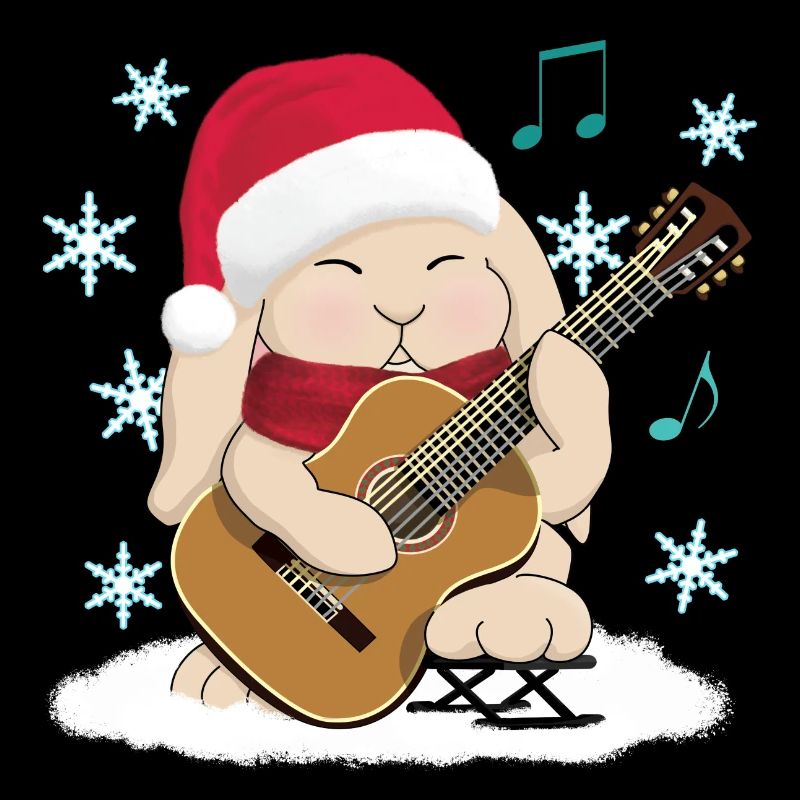 Cute Classical Guitar Player Rabbit In Santa Hat