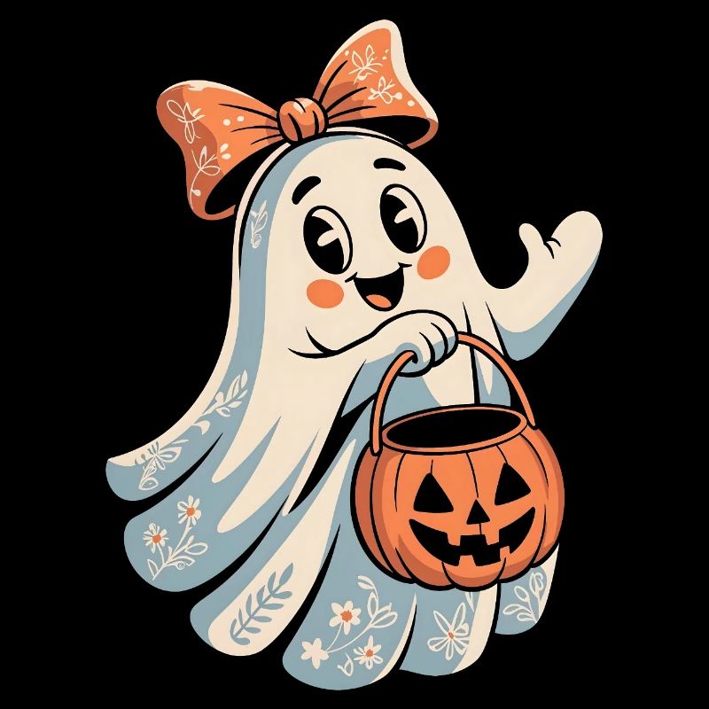 Süßes Halloween Geistermädchen mit Kürbiskorb