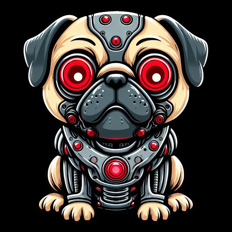 Cyborg Pug with Red Eyes