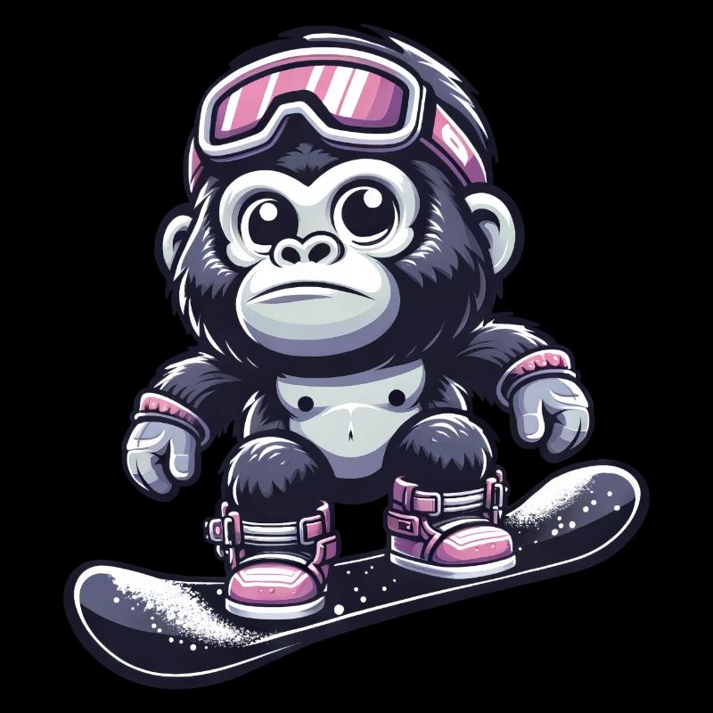 Monkey Gorilla Chimpanzee Ski Holiday Skier Design