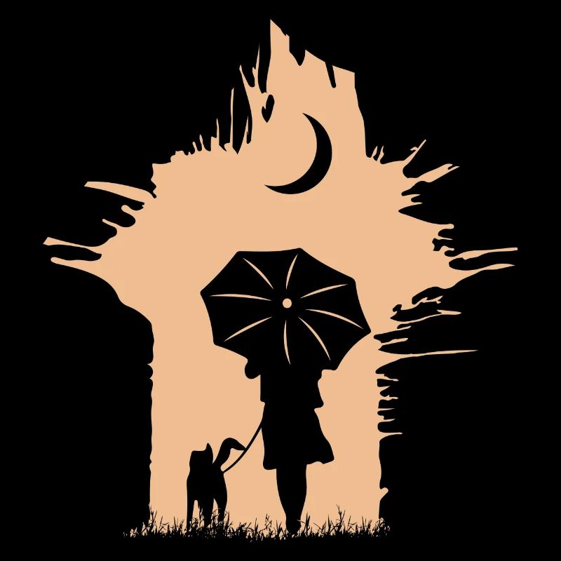 Frauchen mit Hund im Regen-Regenschirm Silhouette