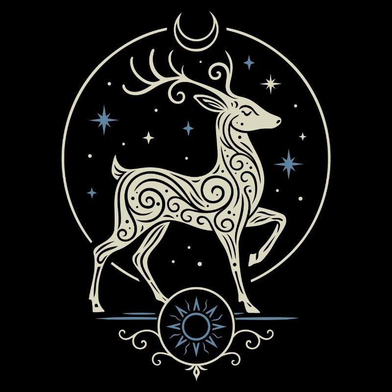Celtic Yule Deer with Sun and Moon