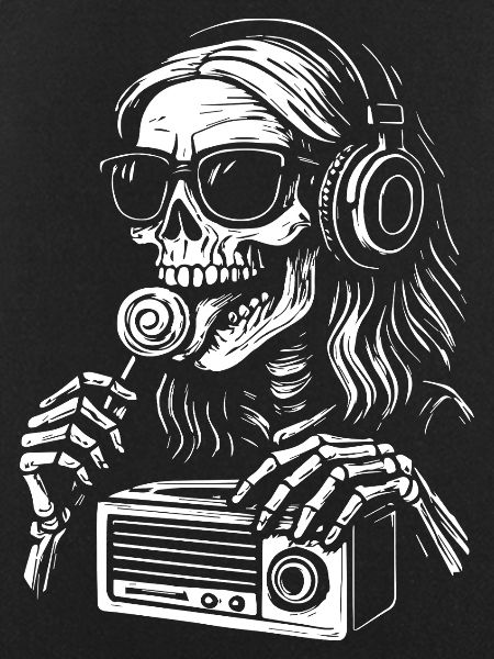 Skeleton DJ Radio Black White
