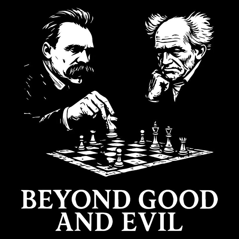 Conception amusante de Nietzsche joue aux échecs avec Schopen