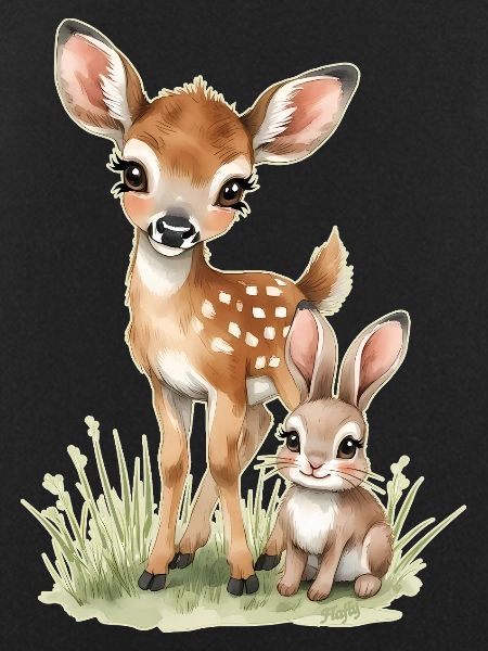 🦌🐰Fawn and Tender Bunny – Illustration
