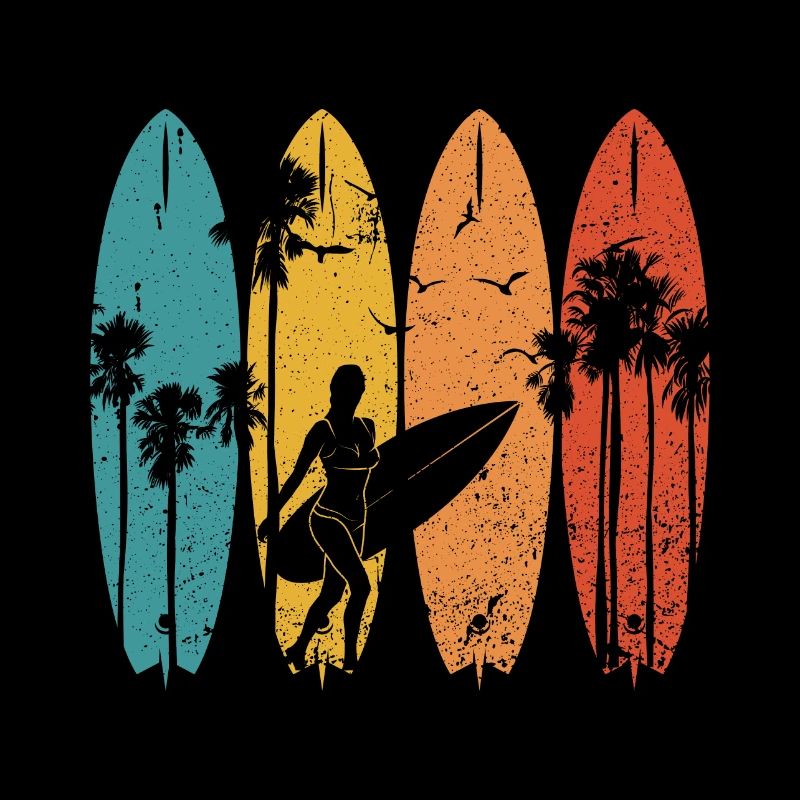 Surfeuse Palmiers Plages Planches Surf