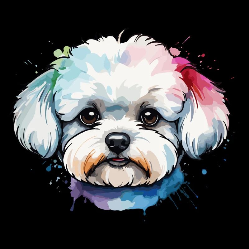 Chien bichon frisé mignon coloré à l’aquarelle