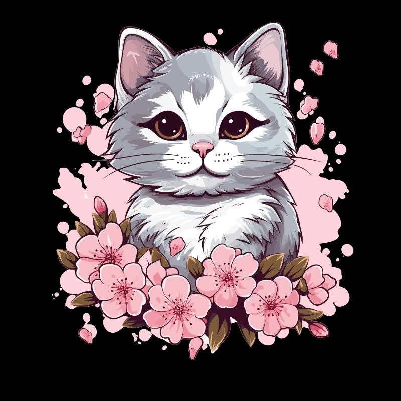 Cat with cherry blossoms