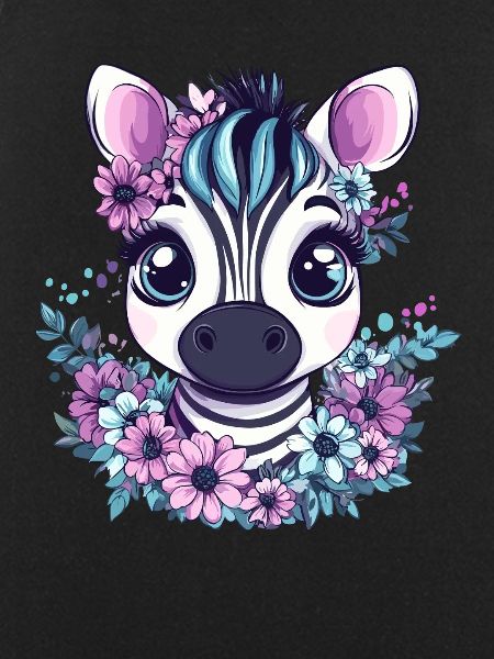 Zebra face with flowers