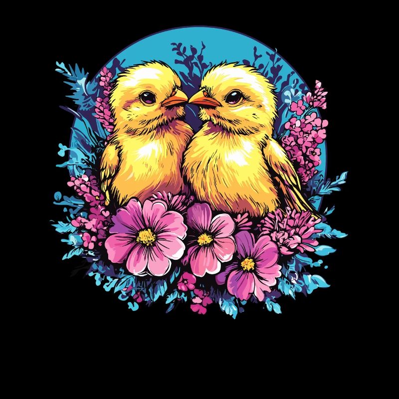 Deux poussins en fleurs