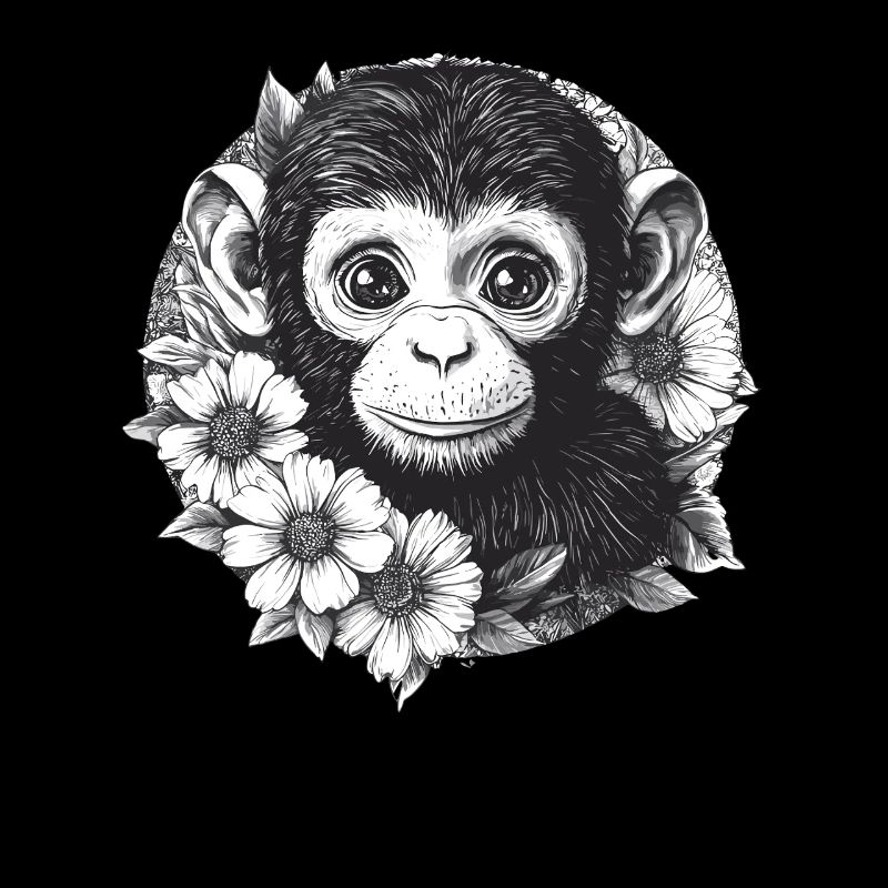 Black and White Monkey with Flowers