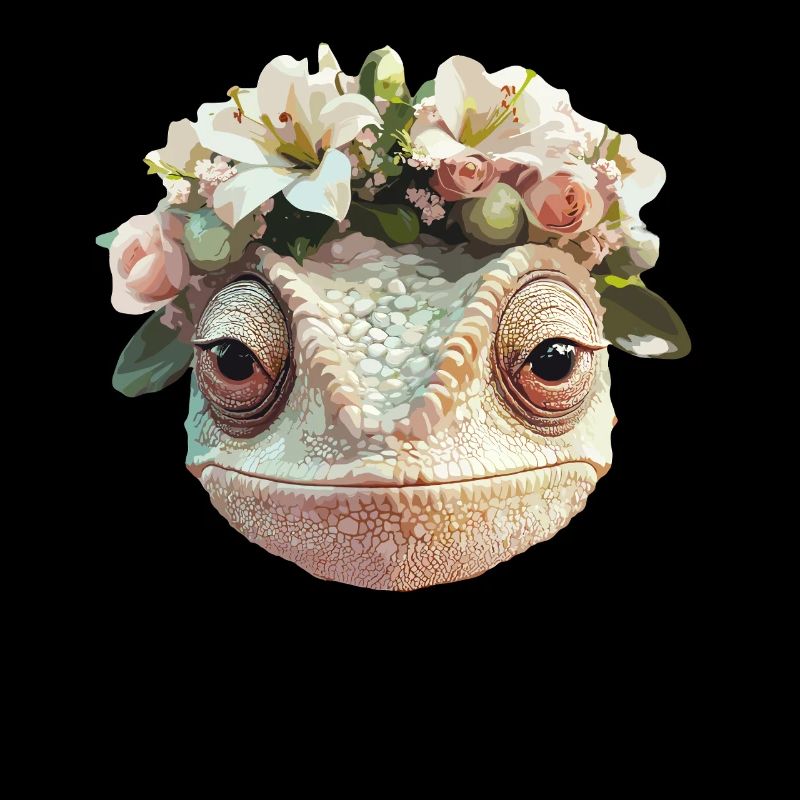 Caméléon avec couronne de fleurs