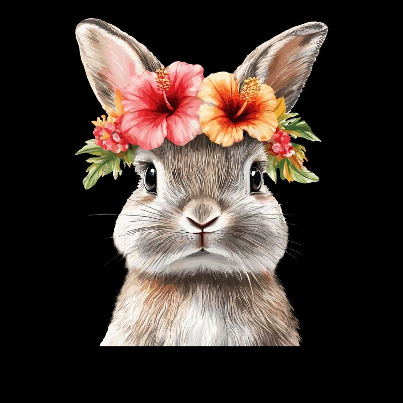 Lapin avec couronne de fleurs