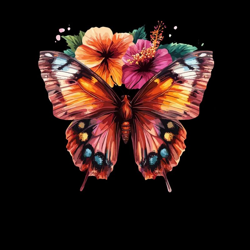 Papillon coloré avec des fleurs