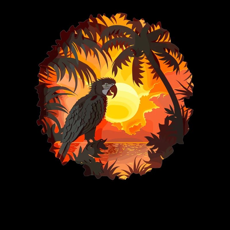 Perroquet tropical au coucher du soleil
