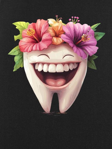 Laughing tooth with flowers