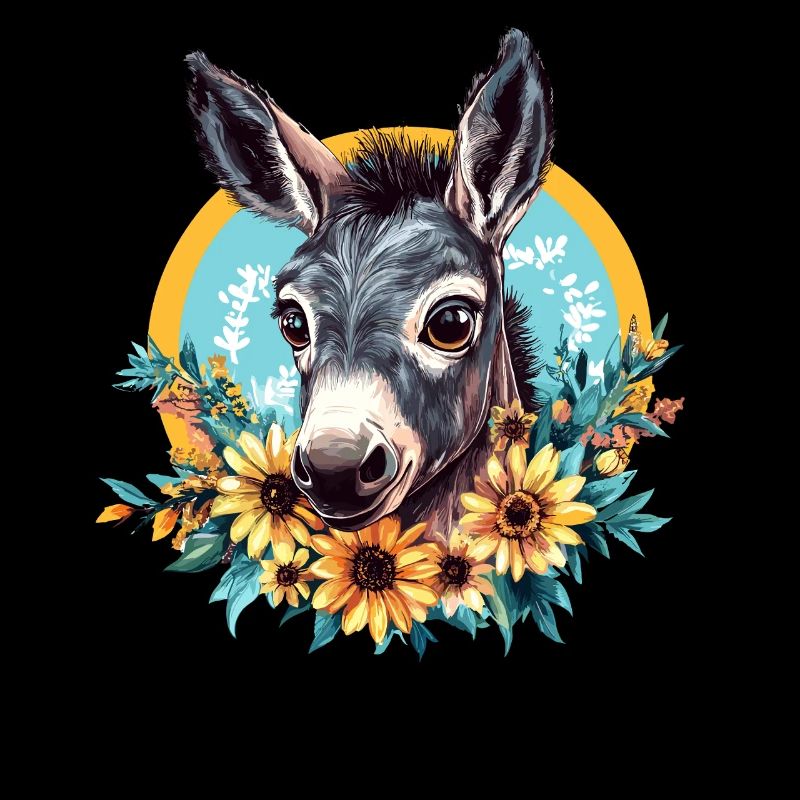 Donkey with sunflowers