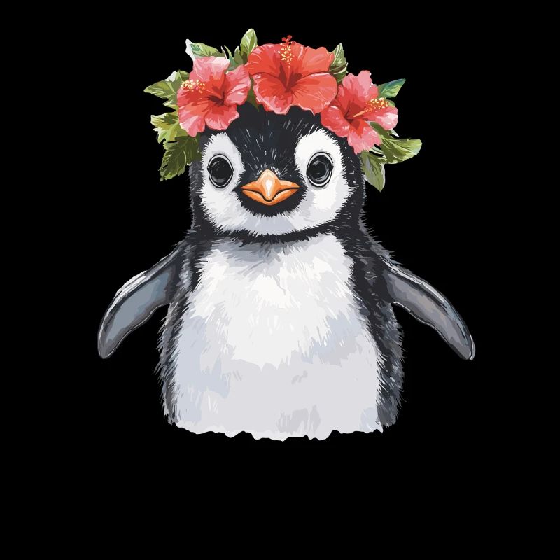 Pingouin avec couronne de fleurs