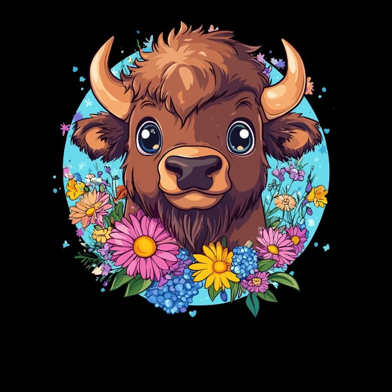 Bison mit Blumenkranz